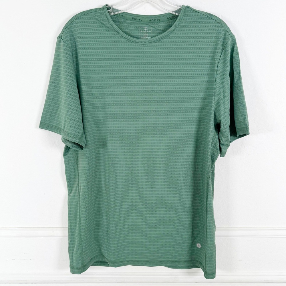 Soybu Performance T Shirt Mens Medium Green‎ Micro Stripe Short Sleeve Athletic